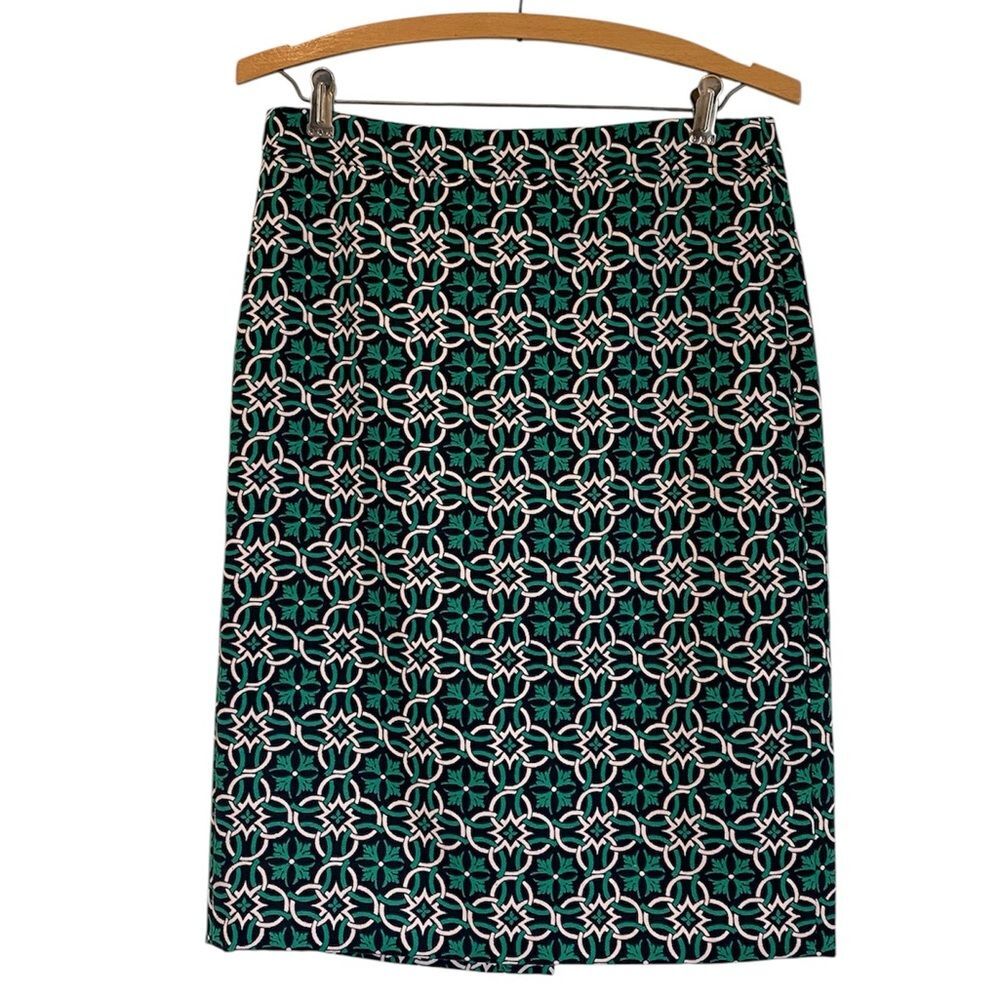 J. Crew Green and White Pencil Skirt Knee-Length Work